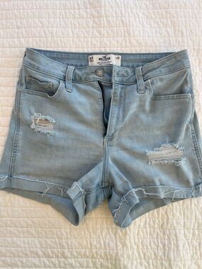 Hollister Light Wash Distressed Denim Shorts - Pale Blue